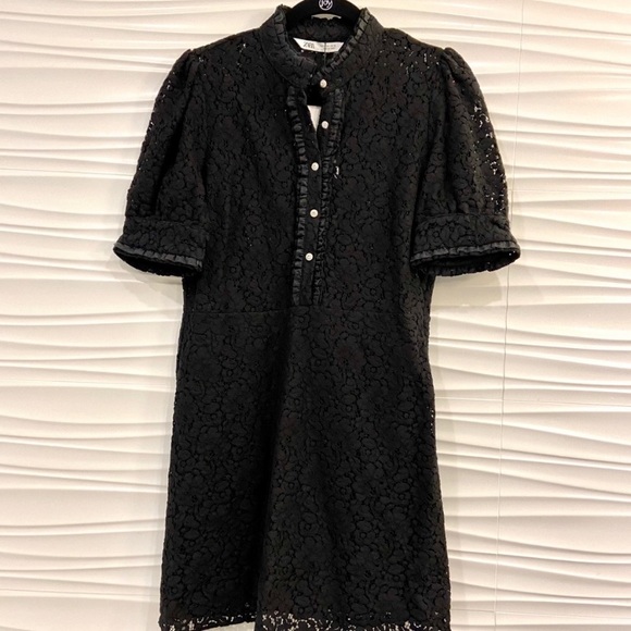 Zara NWT Luxury Party Festive Wedding Holiday black lace dress w/jewel buttons - Picture 6 of 9